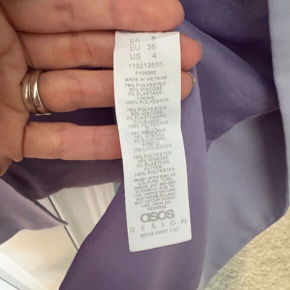 ASOS Women’s Lilac Blazer Size 4 | Oversized Longline Pastel Purple Jacket - Picture 7 of 8